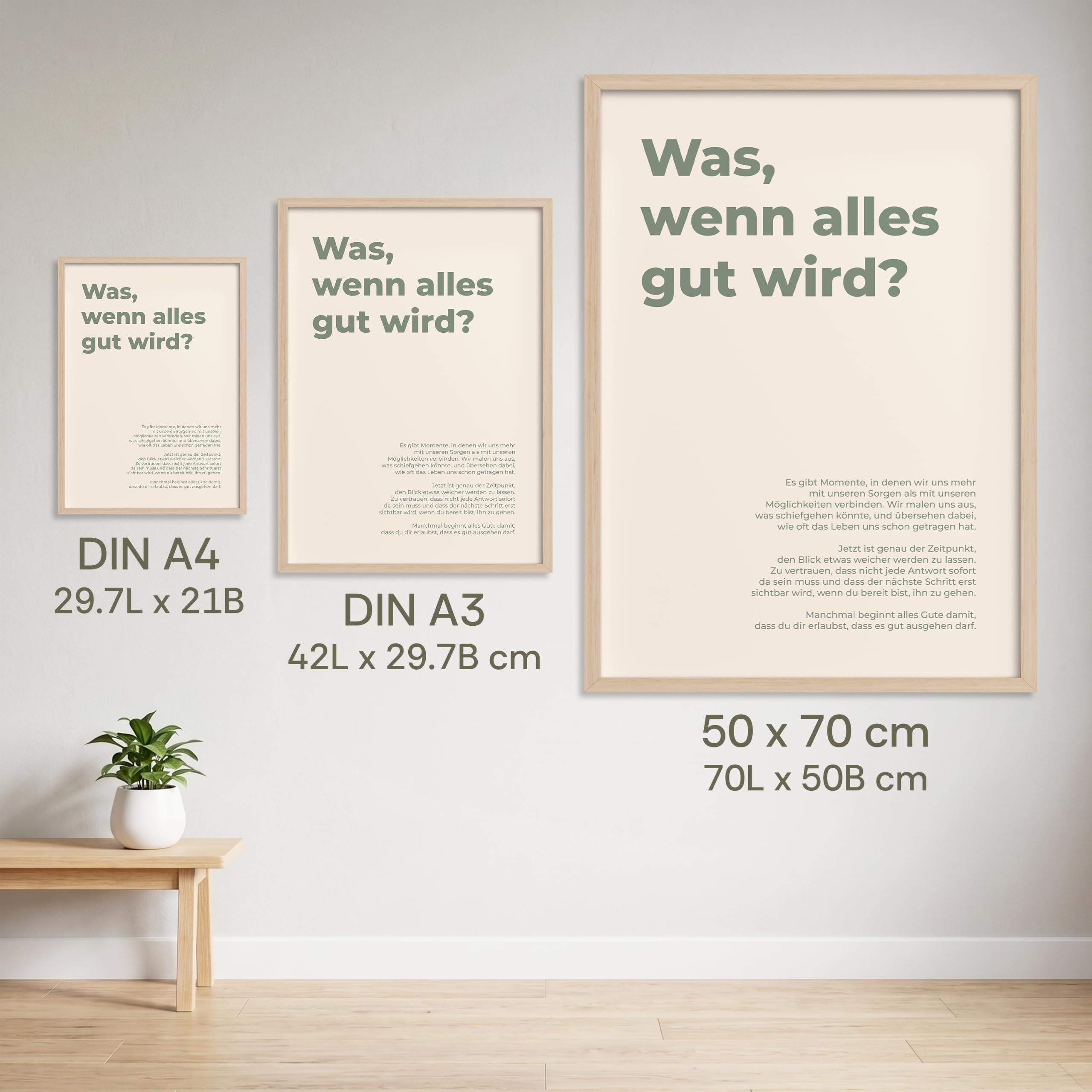 sinnbild Was wenn alles gut wird Poster Affirmation DIN A3 Holzrahmen hell