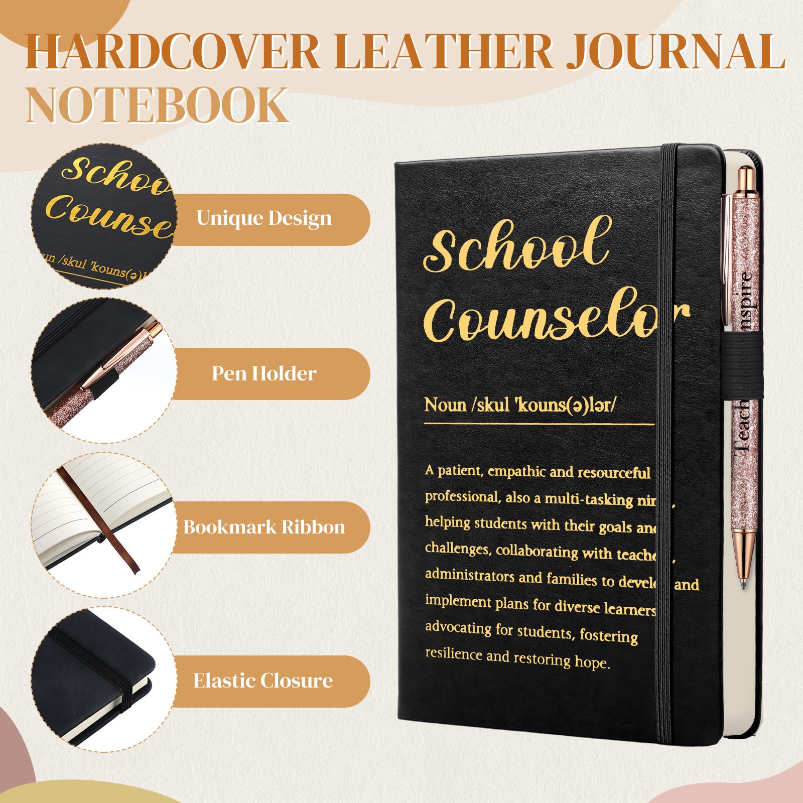 7 Pcs School Counselor Gift Sets Guidance Counselor Welcome Gift Include 16 oz Iced Cups Canvas Tote Makeup Bag Notepad 3 Ballpoints Pen for Back to School Women Teacher Educator Work