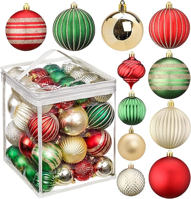 50 Packs Christmas Baubles Ornaments for Christmas Tree, Delicate Christmas Decoration Baubles Craft Set Shatterproof Christmas Tree Decoration Baubles Kit for New Year Party Wedding Party