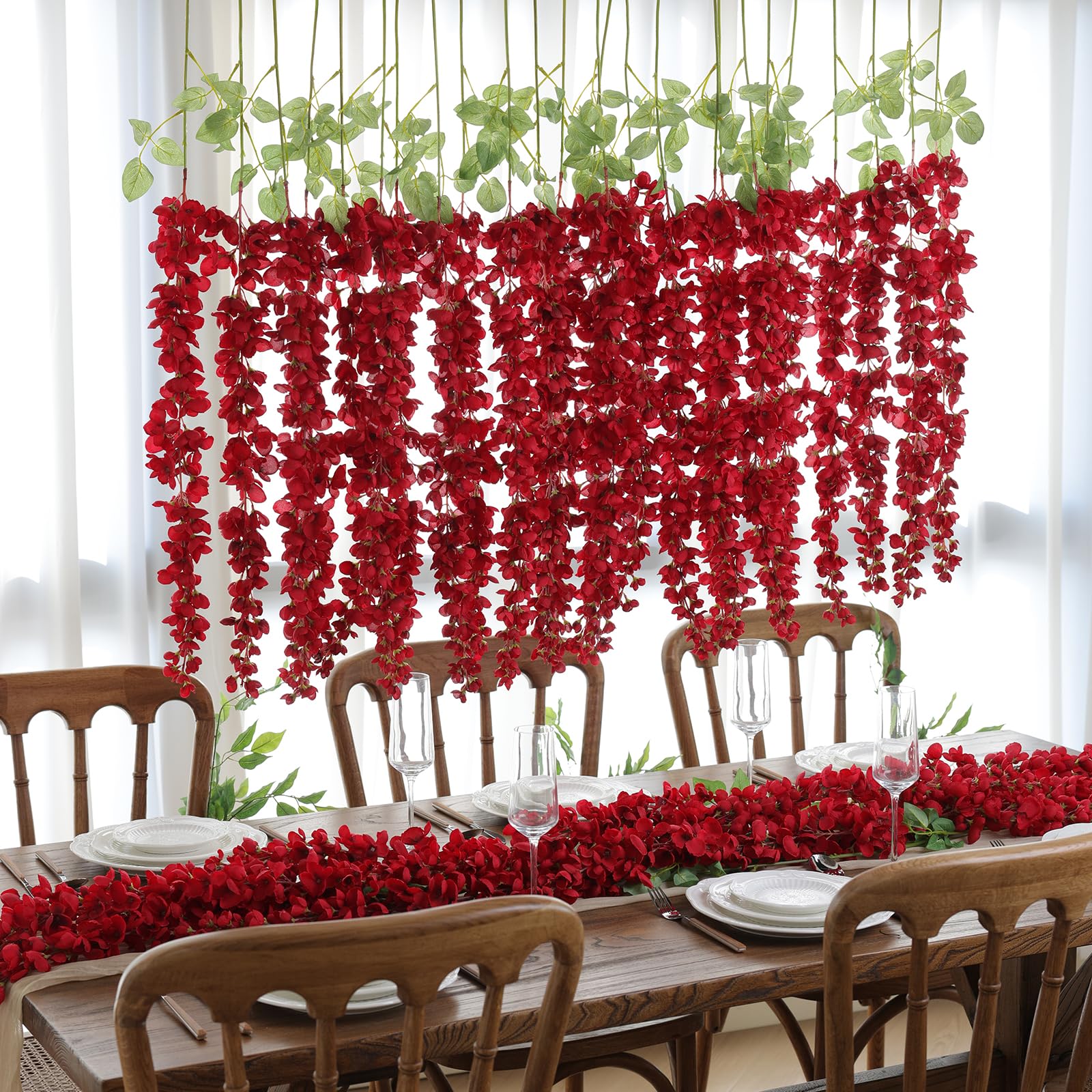 mizii Weinrote Glyzinie, hängende Blumen, 121,9 cm, Seide, Glyzinie, künstliche Blumen, Girlande, Reben, künstliche hängende Blumen, Dekoration für Hochzeit, Wand, Hintergrund, Tafelaufsätze,