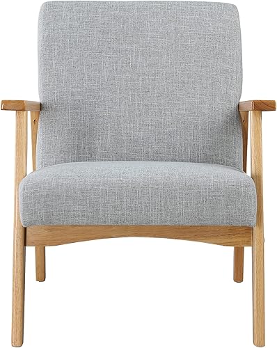 Miniatura 6 de Morden Fort Servicio de 2 años Silla decorativa de mediados de siglo, silla de lectura con cojín grueso de tela con marco de madera maciza, silla