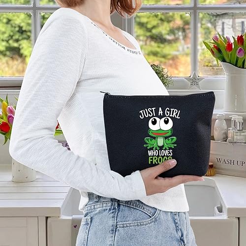 Miniatura 6 de LEVLO Bolsa de maquillaje cosmética de rana divertida, regalo para amantes de los animales, solo una chica que ama a las ranas, bolsa de maquillaje