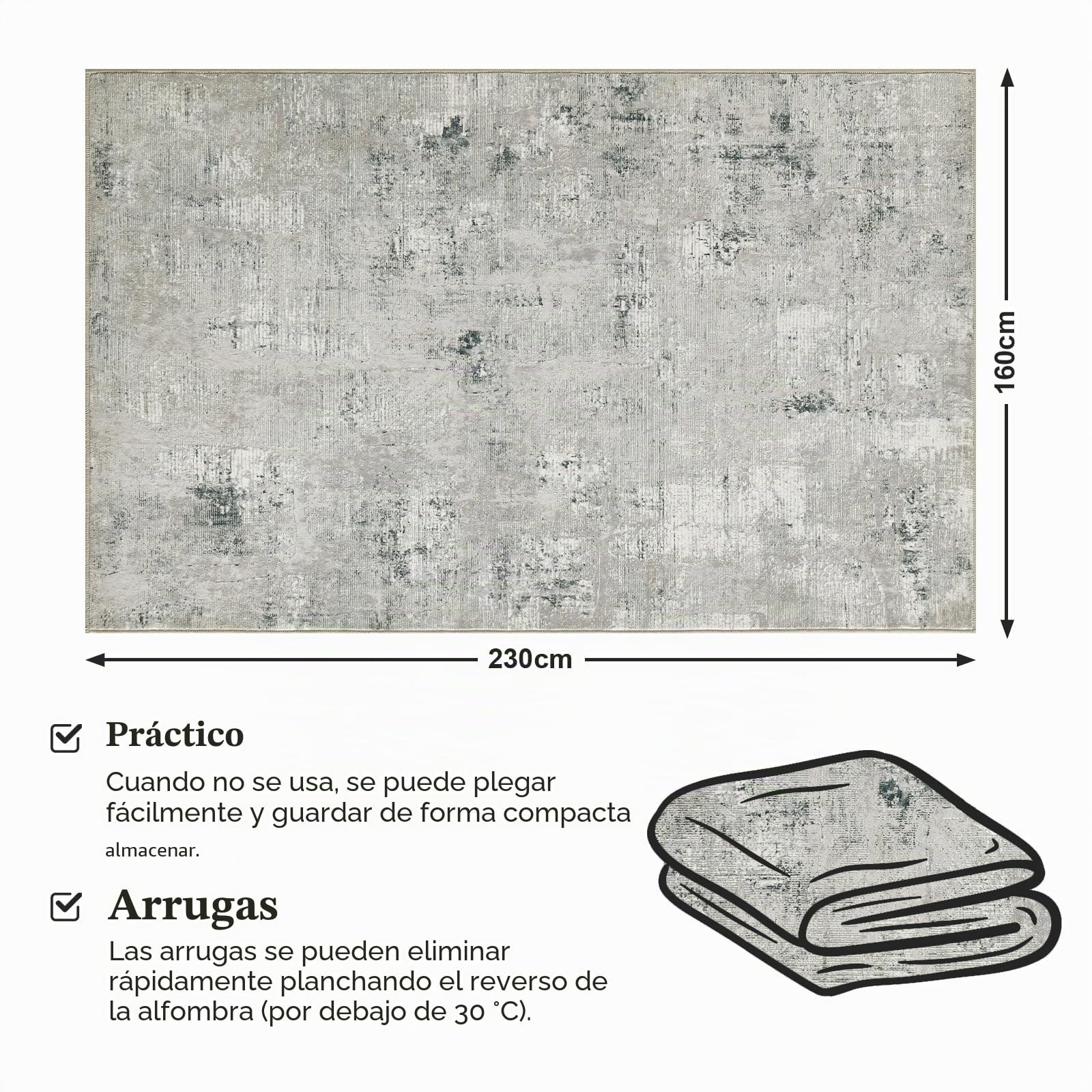 alfombrar de salón 160 x 230 cm, abstracta gris pelo corto, antideslizante lavable, grande para dormitorio, comedor decoración
