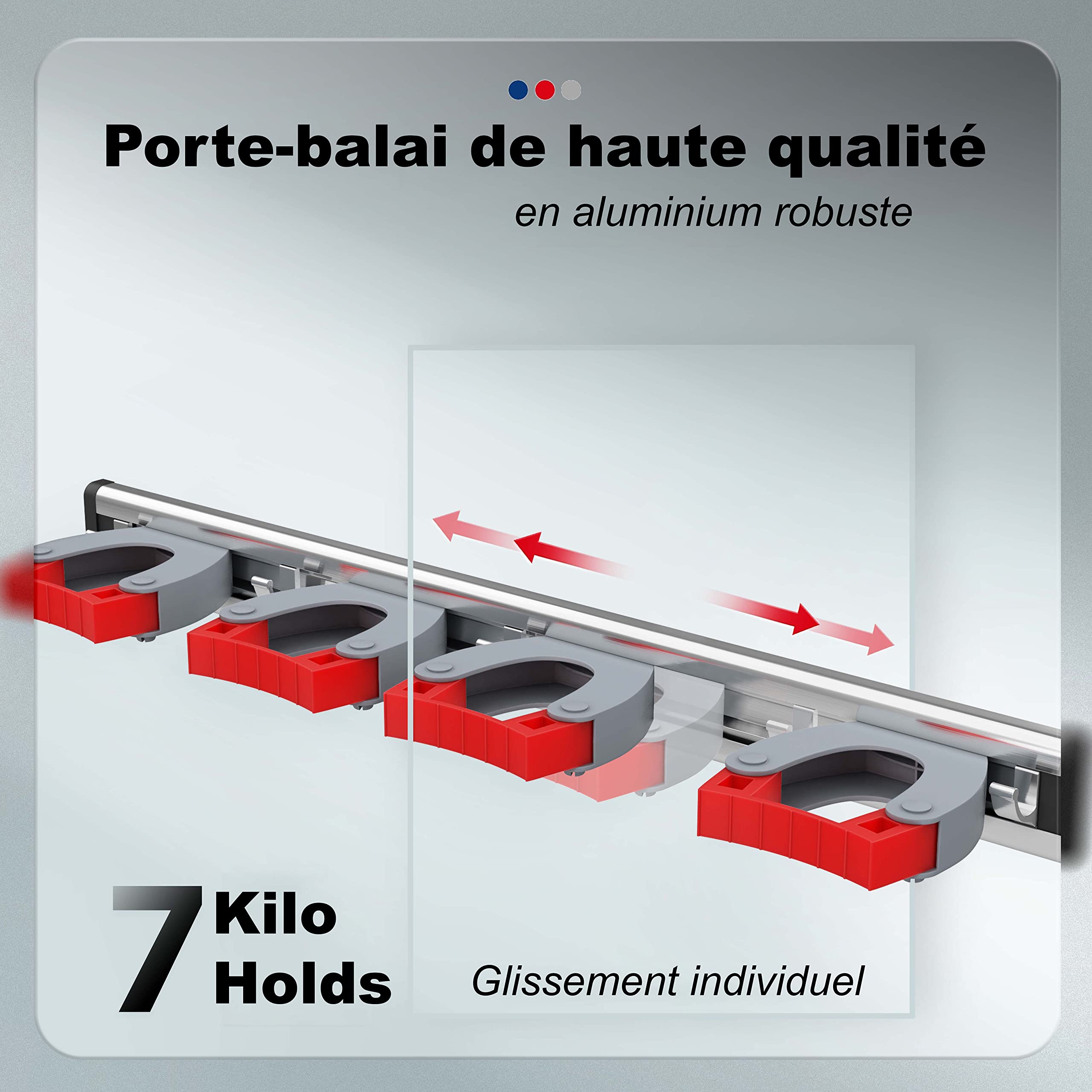 Accroche Balai Mural Multifonction Premium - 4 Accroches & 5 Crochets 45 cm, porte balais mural, support balais mural, accroche balai, porte outils de jardin mural, range balai mural