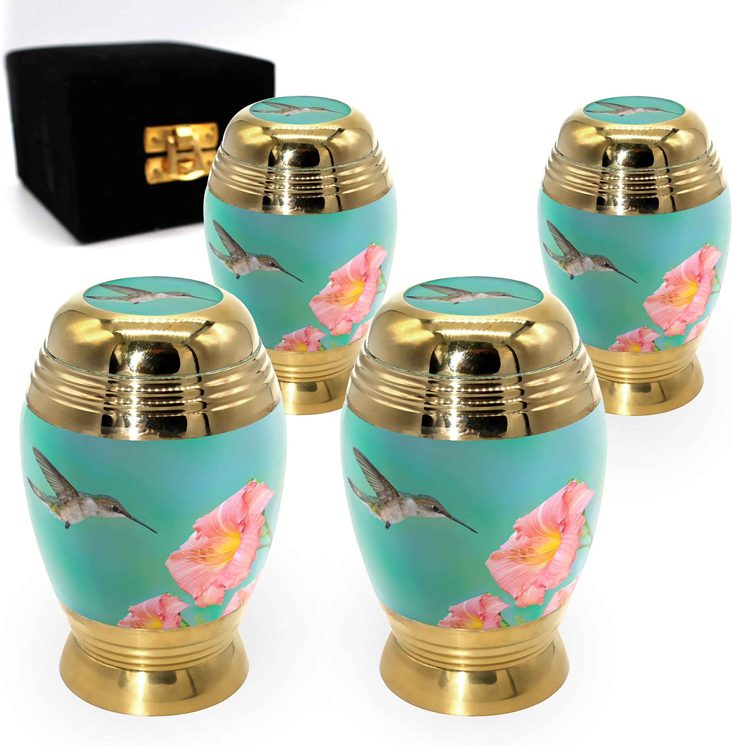 Hummingbird Keepsake Urns for Human Ashes with Velvet Gift Box for Cremation Keepsakes for Ashes - Small Cremation Urn and Small Keepsake Urn Set of 4