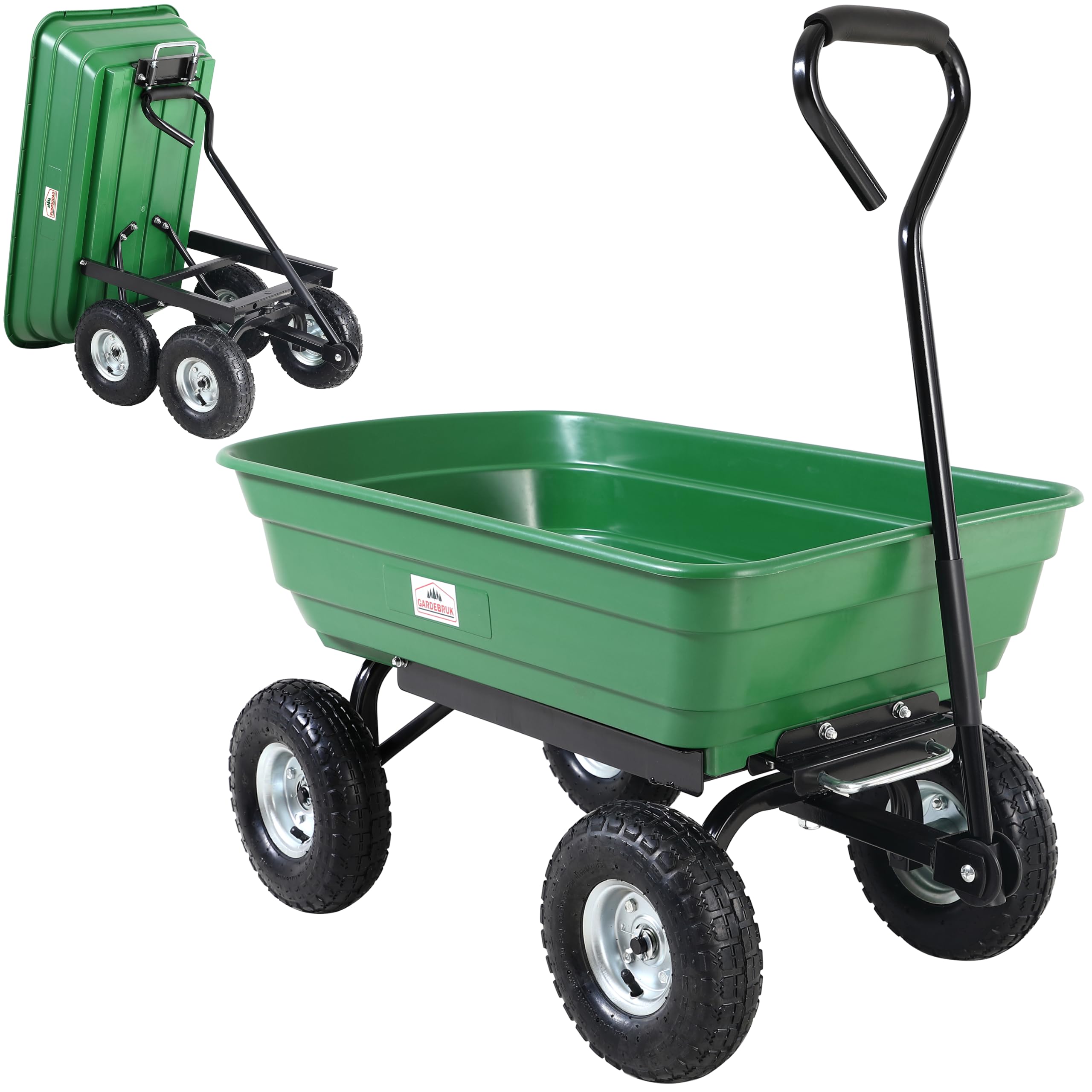 GARDEBRUK® Bollerwagen mit Kippfunktion 300kg Belastbar 4 Profil Gelände Räder Luftbereift Lenkachse 75L Groß Transportwagen Handwagen Gartenwagen