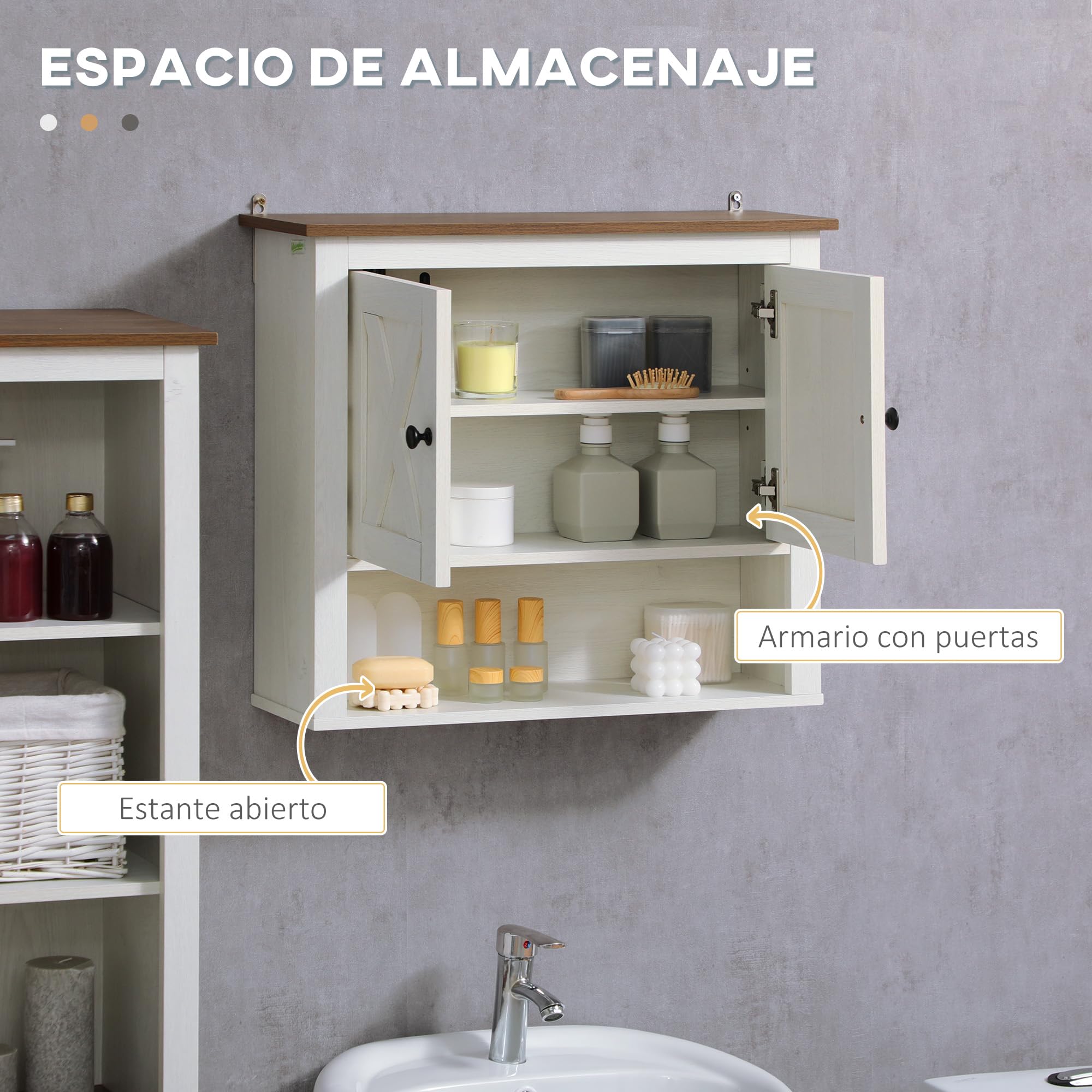 kleankin Armario de Pared para Baño Mueble de Baño Colgar con 2 Puertas y Estantes de Almacenamiento para Cocina Entrada Pasillo 60x19,5x52,5 cm Blanco