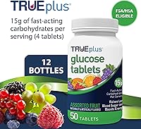 Vista 2 de TRUEplus Tabletas de Glucosa, Sabor Variado (Uva, Frambuesa, Naranja) - Caja de 50 unidades con 12 Botellas