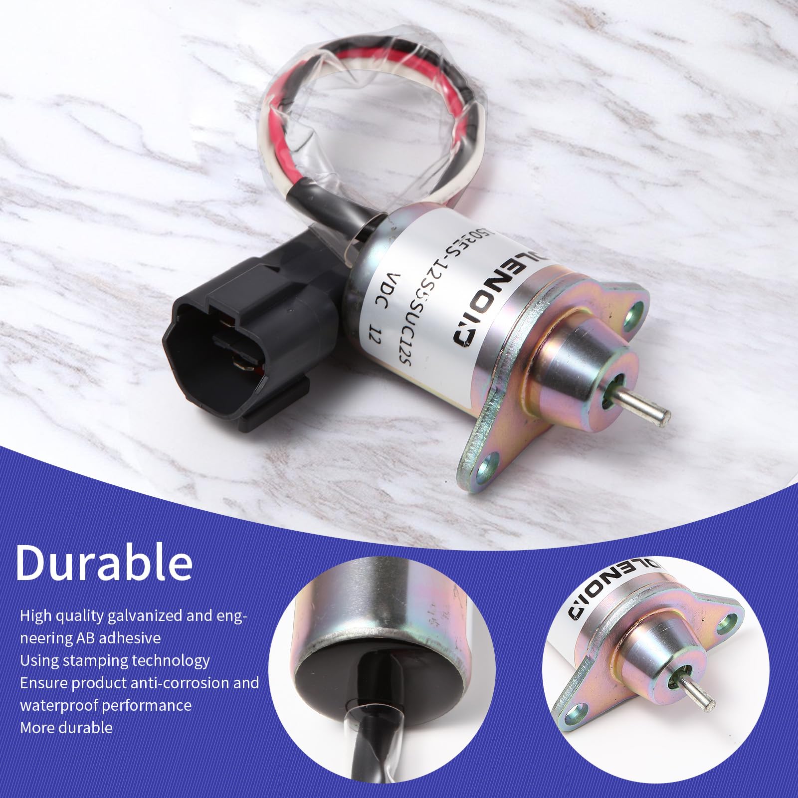Solénoïde d'arrêt de carburant 119233-77932 Yanmar 1503ES-12S5SUC12S remplace Woodward M810324 pour John Deere 3038E 3036E 3032E 2025R 2032R 2027R 2036R Solénoïde d'arrêt de tracteur 12 VDC