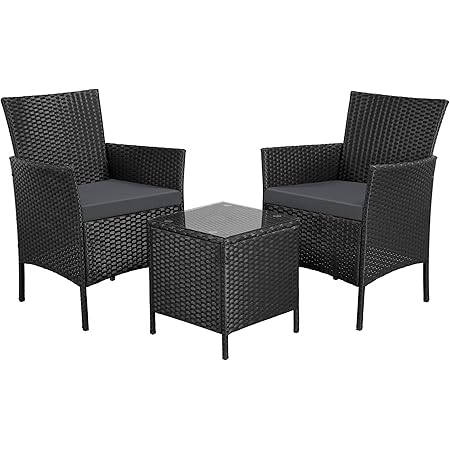 Set Giardino Yaheetech 2 Sedie + Tavolino In Poly Rattan - Con Cuscini, Nero/Beige