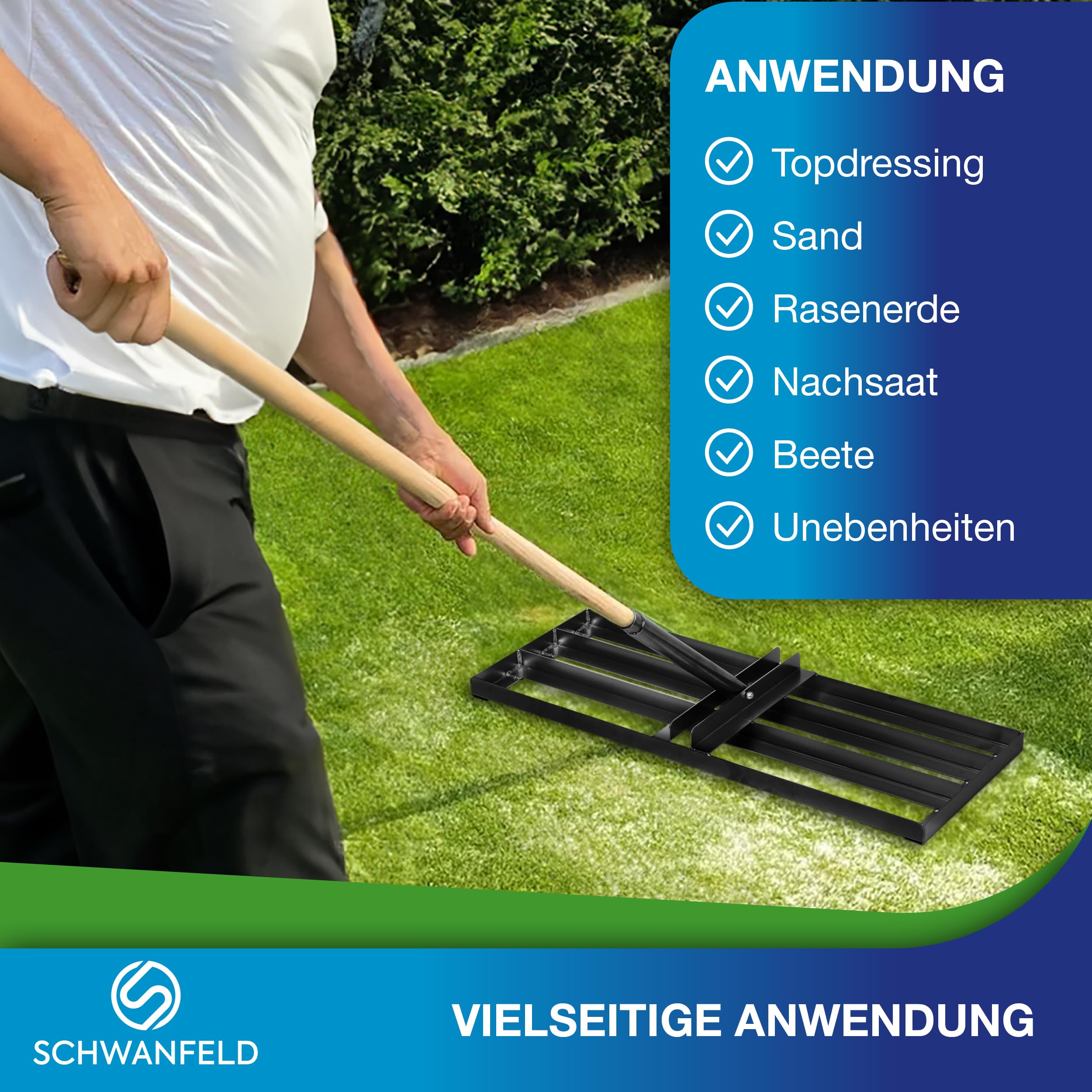 Gazonrakel voor tuin, roestvrij staal, 120 x 30 cm en 150 cm Gazonrakel voor tuin, roestvrij staal, 120 x 30 cm en 150 cm