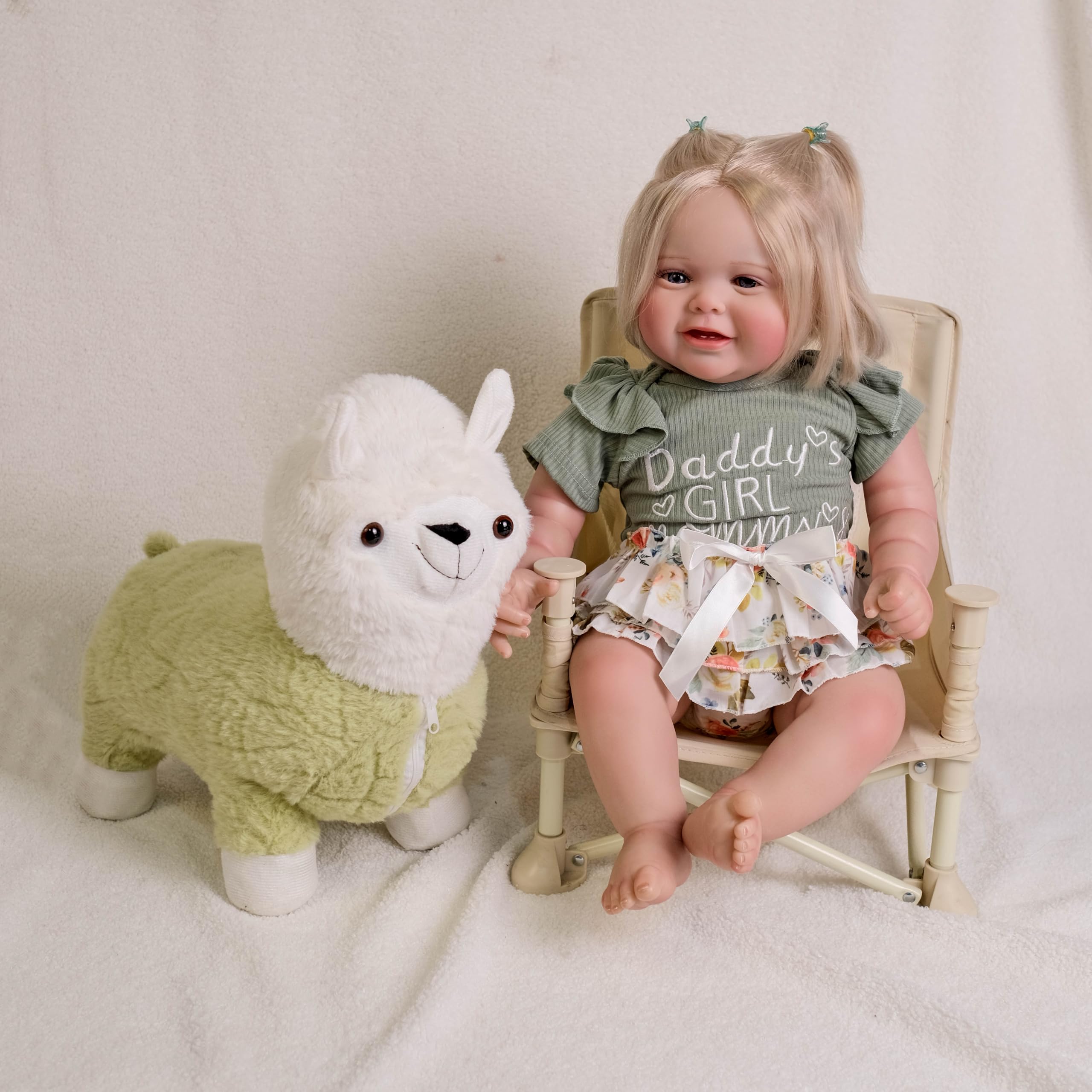 Pinky Reborn Dolls Weighted 24 inch 60 cm Lovely Smile That Looks Like A Real Baby Doll with Rooted Curly Hair Baby Girl Doll Realistic Newborn Toddler Doll Toy For Ages 3+