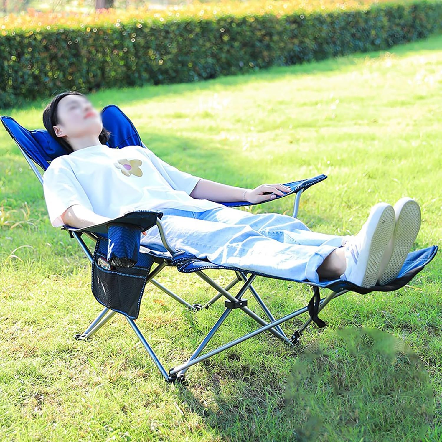 Folding Outdoor Recliner Patio Lounge Chair Folding Lawn Lounge Chairs Folding Camping Chairs with Cup Holder for Patio Yard Pool Beach Garden Folding Reclining Lounge Chair. (Color : Khaki)