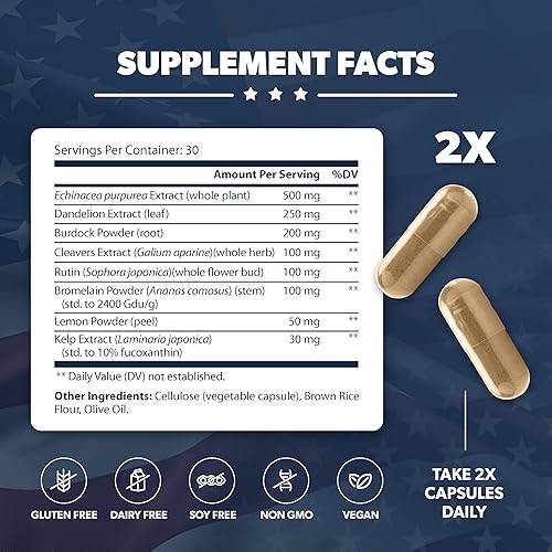 Miniatura 2 de LymphaVive - Suplementos de drenaje linfático para hombres y mujeres, apoyo linfático con bromelina, equinácea, raíz de bardana, diente de león,