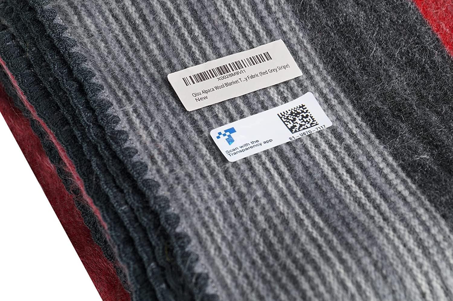 Qisu Alpaca Wool Blanket Throw | Queen, Beautiful, Warm, Stripes | 85 x 65 inches | Ultra-Soft, Hypoallergenic and Breathable | Non-Itchy or Scratchy Fabric (Red Grey Stripe) - Image 4