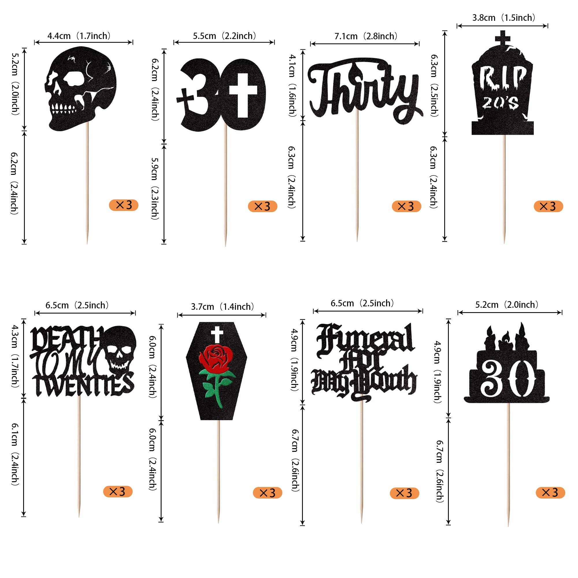 Death To My 20s Cupcake-Topper & Cake-Aufsatz - 24 Stück + 1 Tortenaufsatz, Glitzernd