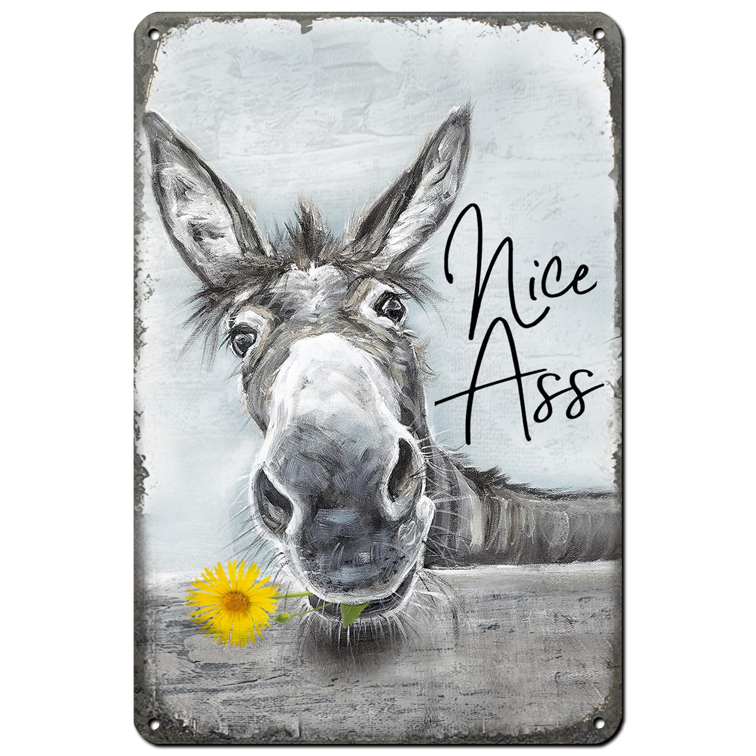 Preeklen Tin Sign 004 Funny Donkey Sunflower Bathroom Metal Tin Sign,Nice Ass Restroom Decor For Donkey Lovers Farmhouse Bathroom Sign For,Bathroom Wall Art Posters 8X12 Inch