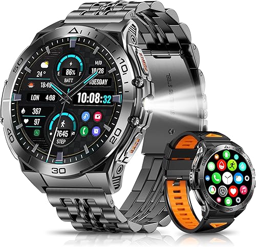 Reloj inteligente para hombre, reloj inteligente AMOLED de 1.6 pulgadas con linterna, 116 modos deportivos, batería de 600 mAh, reloj impermeable