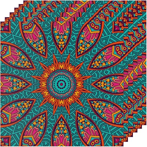 Juego de 6 servilletas de tela de flores de mandala africana, lavables, reutilizables, servilletas decorativas para el hogar, fiestas, bodas y