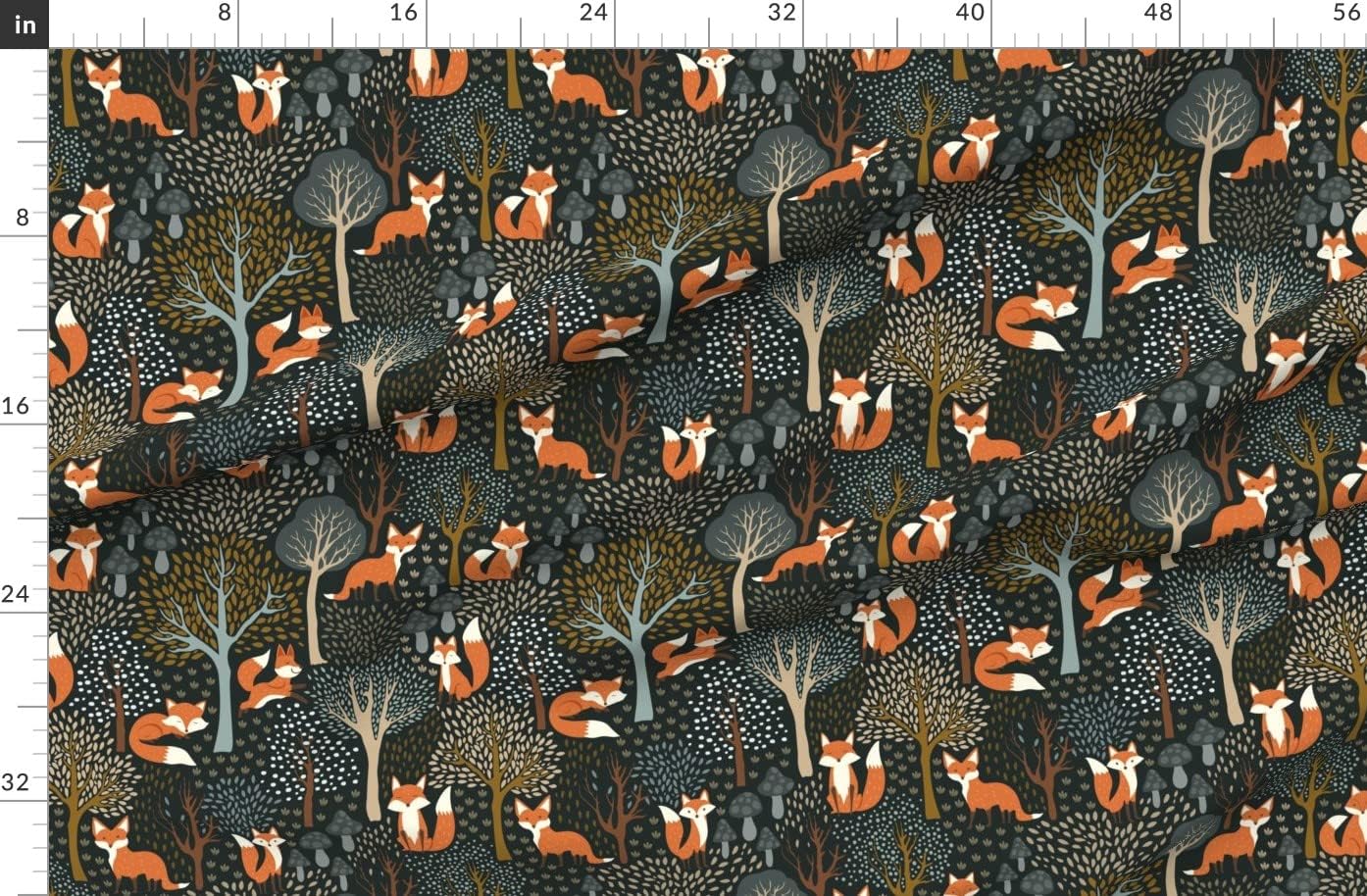 Spoonflower Fabric - Red Fox Whimsical Woodland Autumn Fall Fox Mushroom Forest Animals Printed on Organic Cotton Sateen Fabric by The Yard - Sewing Quilting Apparel Home Decor