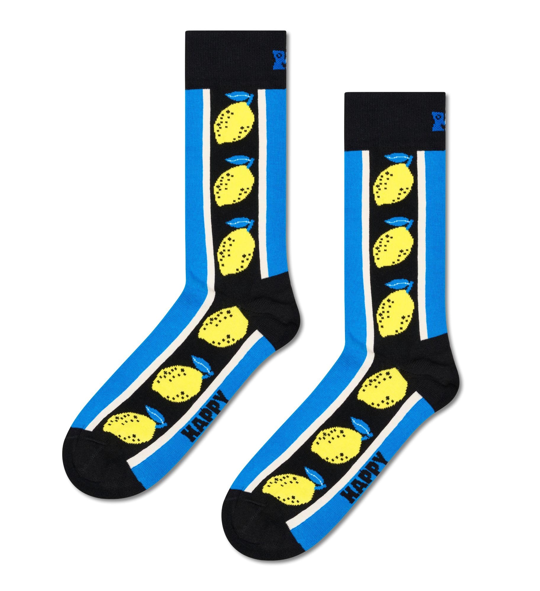 Happy Socks Unisex Black Lemon Socks, 41-46