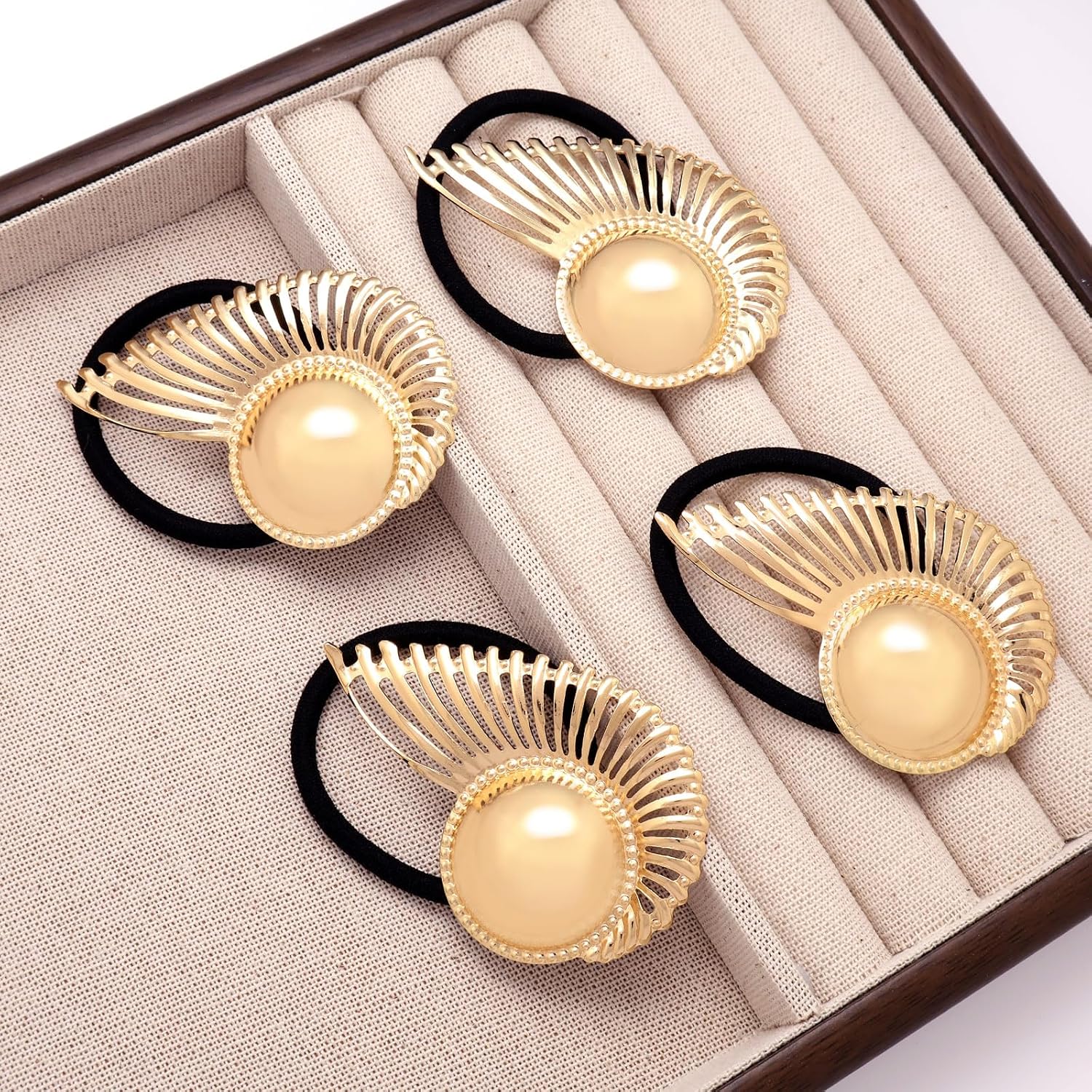 Luxury Ponytail Cuffs, 4PCS Gold Hair Jewelry Set, Metal Hair Rings for Women, Geometric Hair Ties, Fashion Braid Accessories image 4