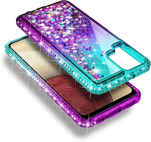 Miniatura 4 de NZND Funda para Samsung Galaxy A42 5G con protector de pantalla de vidrio templado (cobertura máxima), purpurina brillante que fluye líquido,