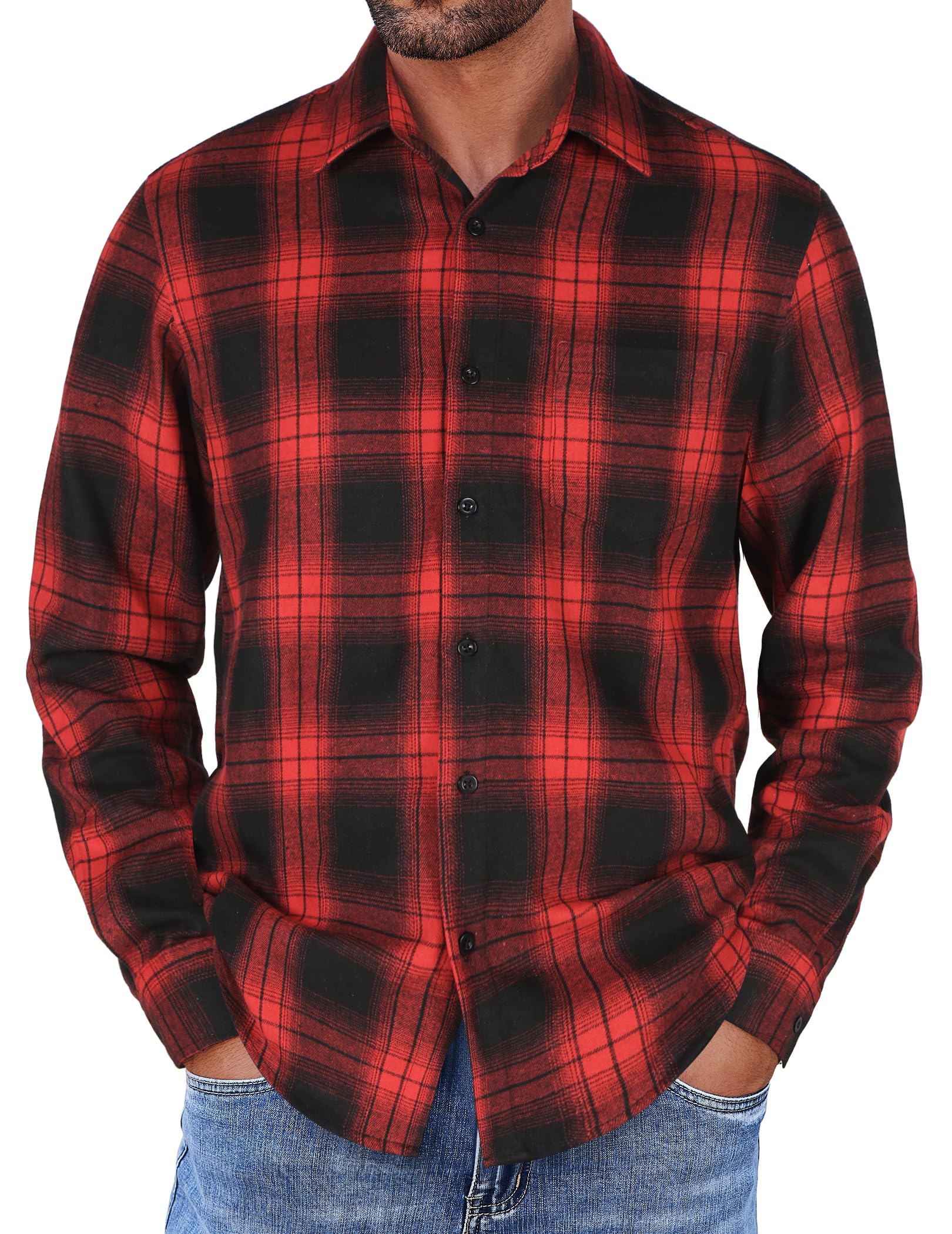 COOFANDY Herren Kariertes Hemd Langarm Trachtenhemd Casual Workhemden Regular Fit Shirt mit Taschen für Männer