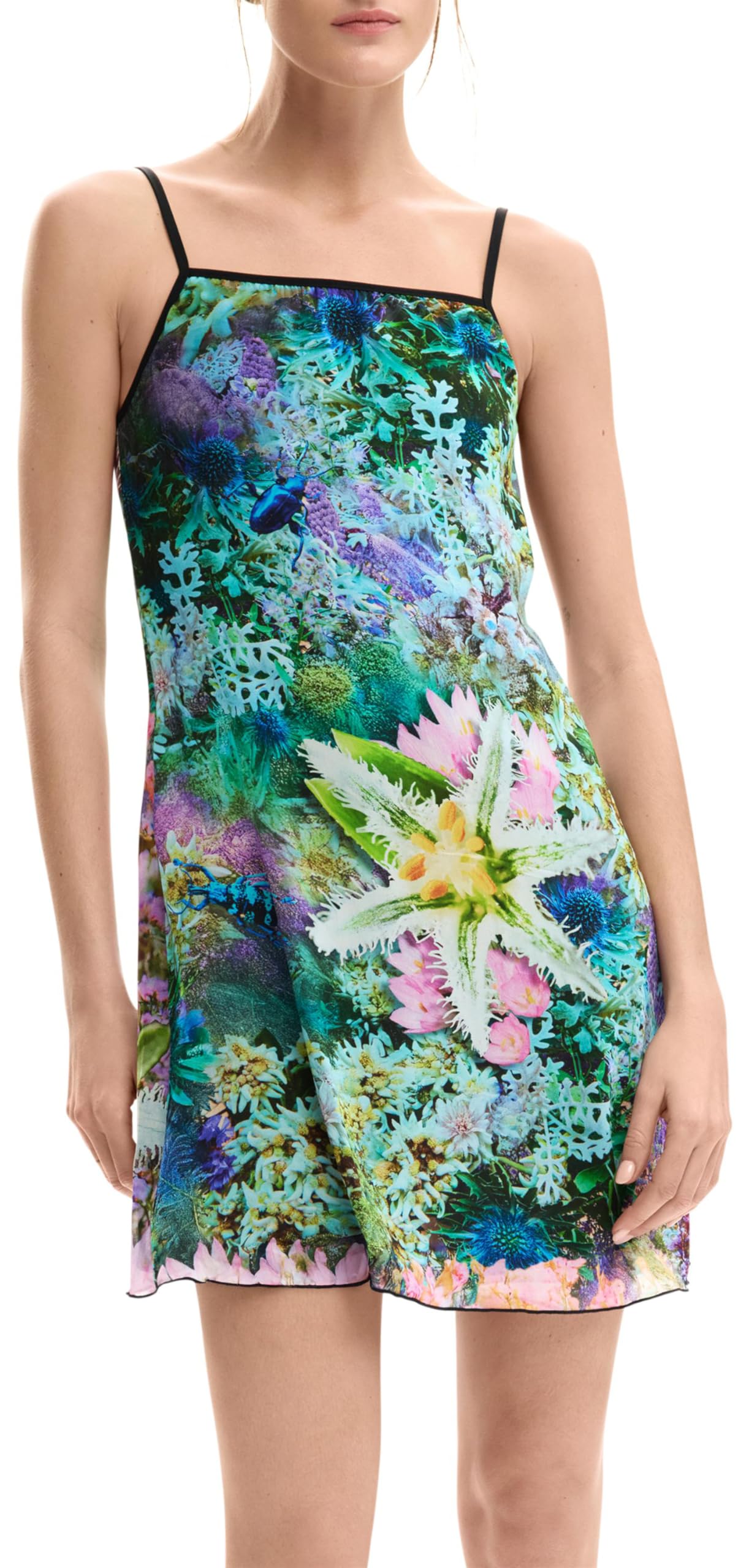 Desigual Damen Grün Abito Corto Donna Nero