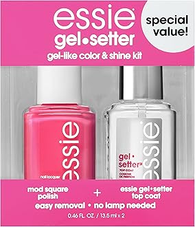 Gel Setter Longwear & Shine Color Kit, Mod Sqaure,Hot Pink Nail Polish + Top Coat, Gifts For Women And Men, 0.46Oz Each