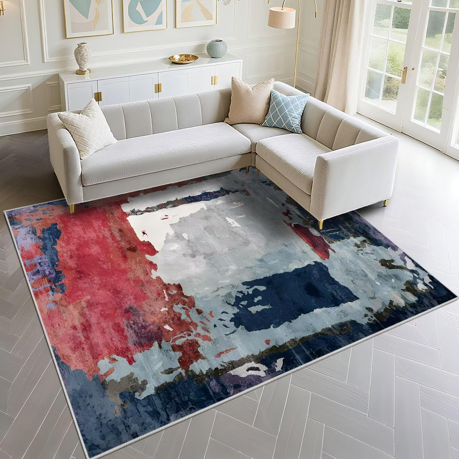 Tapis enfant 120x200cm étanche à la poussière rouge rétro pour la chambre et le salon