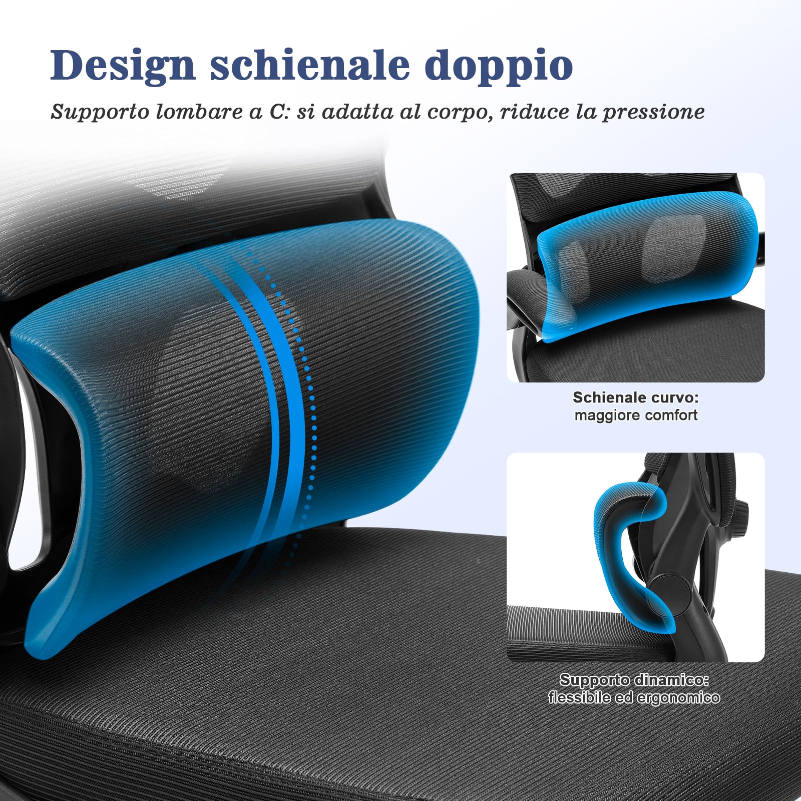 Magic Life Sedia da Ufficio Ergonomica con Schienale a Rete, Supporto Lombare Regolabile, Braccioli e Altezza Regolabili per Home Office (R5-B)