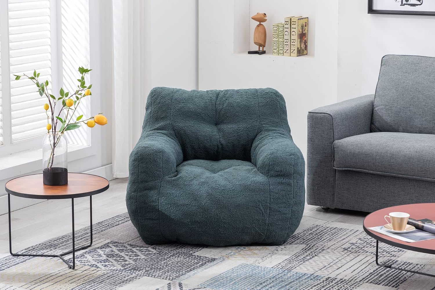 Bean Bag Chairs for Adults,Soft Tufted Foam Chair with Teddy Fabric,Ergonomic Backrest,Pod Lunar,Vaina Lunar (Green)