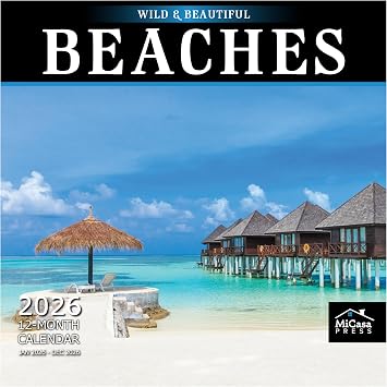 MICASA PRESS Wild & Beautiful Beaches 2026 Wall Calendar 12 Month | 12" x 24" Open | Thick & Sturdy Paper | Giftable | Tropical Ocean Nature Beach Calendar 2026