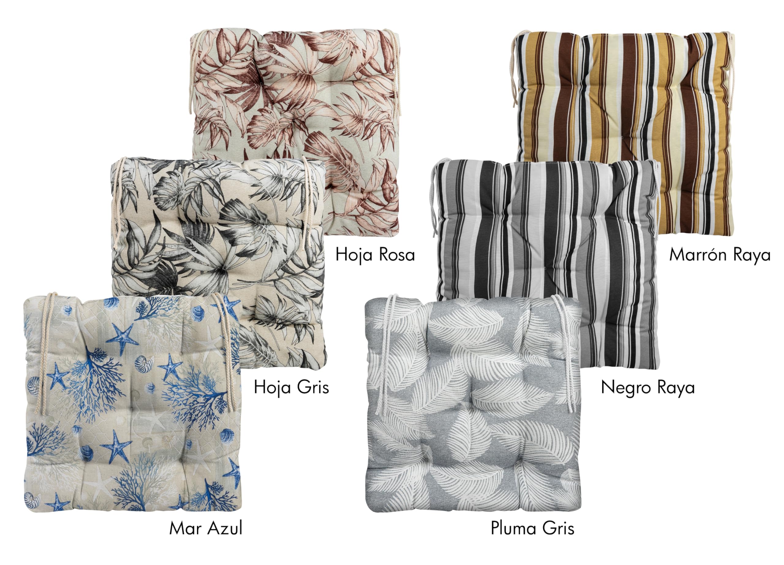 CHELY INTERMARKET Cojines Silla 40x40cm Pack 4 Unidades Relleno Mullido Marrón Raya 5 Pespuntes Acolchado Exterior Interior Decorativos Suaves Estables Lavables Terraza Jardín