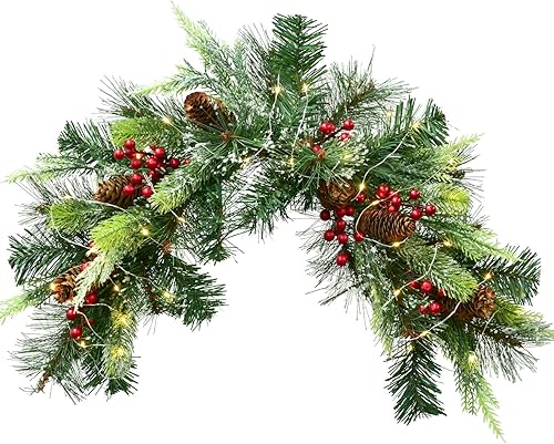 Miniatura 7 de DearHouse Botín de Navidad artificial de 24 pulgadas, con colección de pino invernal y luces LED para decoración del hogar