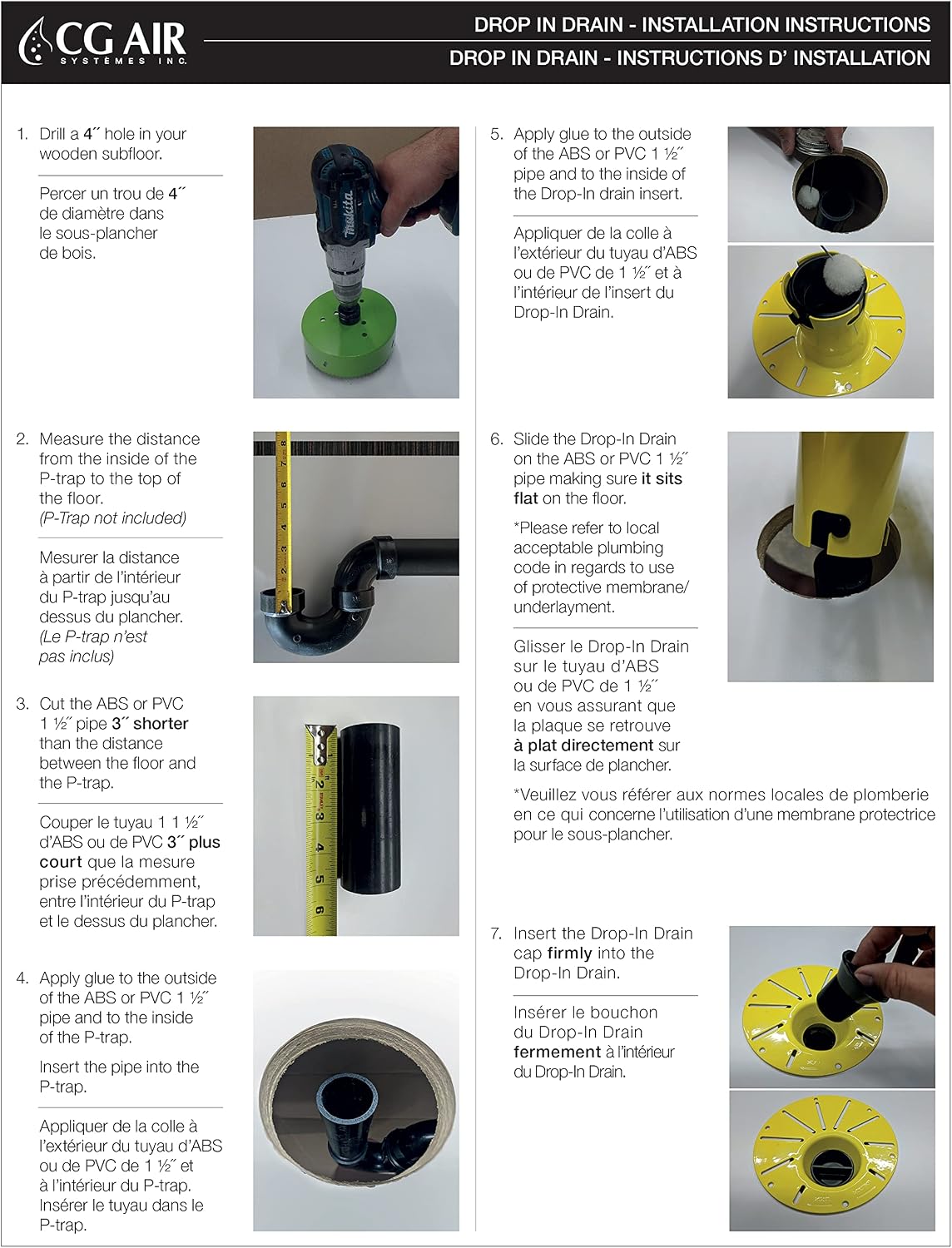 DROP-IN DRAIN Installation Kit for Freestanding Bathtub - with White PVC Pipe and brass pipes