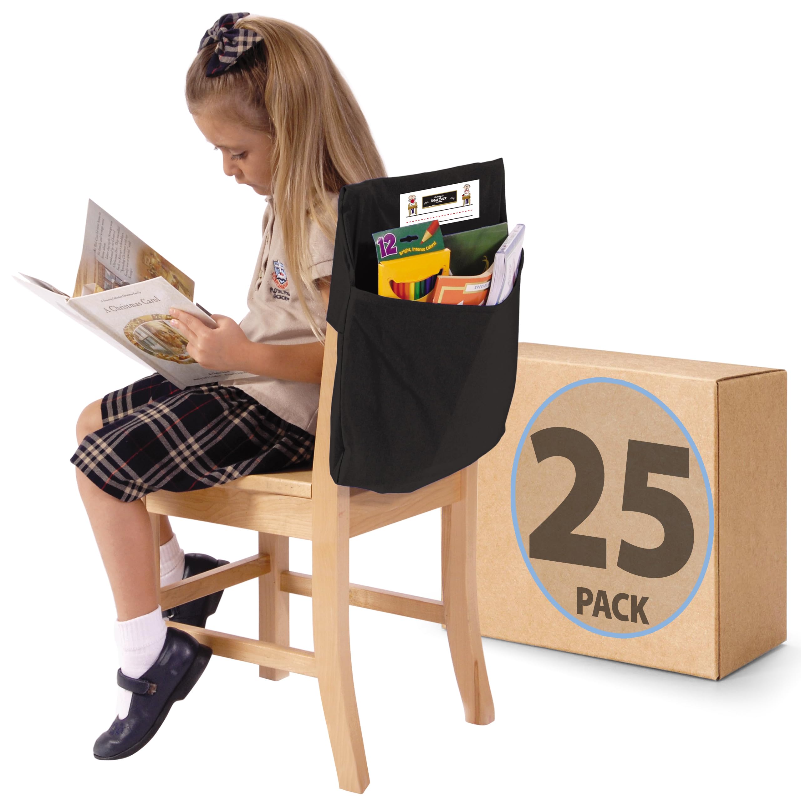 Seat Sack14" Student Chair Pocket for Classrooms Black Pack of 25