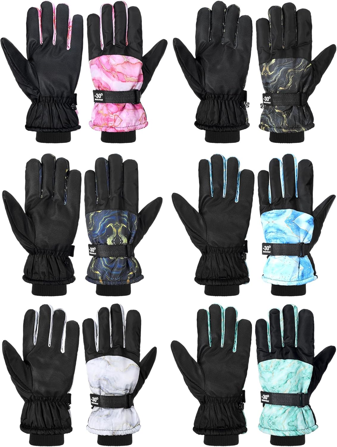 Bencailor 6 Pairs Winter Gloves for Kids Waterproof Boys Snow Ski Gloves Girls Warm Windproof Mittens for Children Outdoor