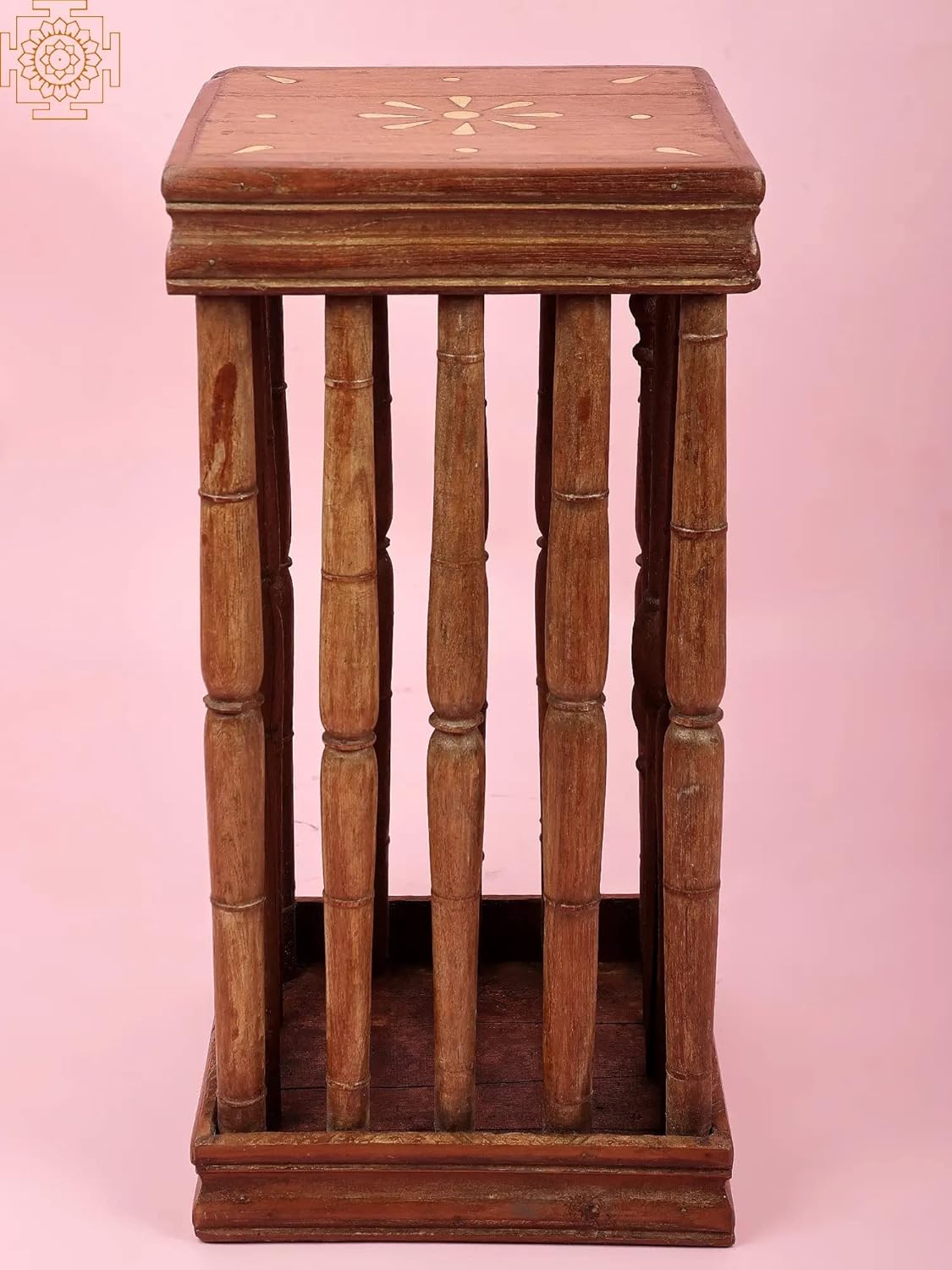 Exotic India 22" Vintage Hand Painted Wooden Stool | Wooden Sitting Table - Wood