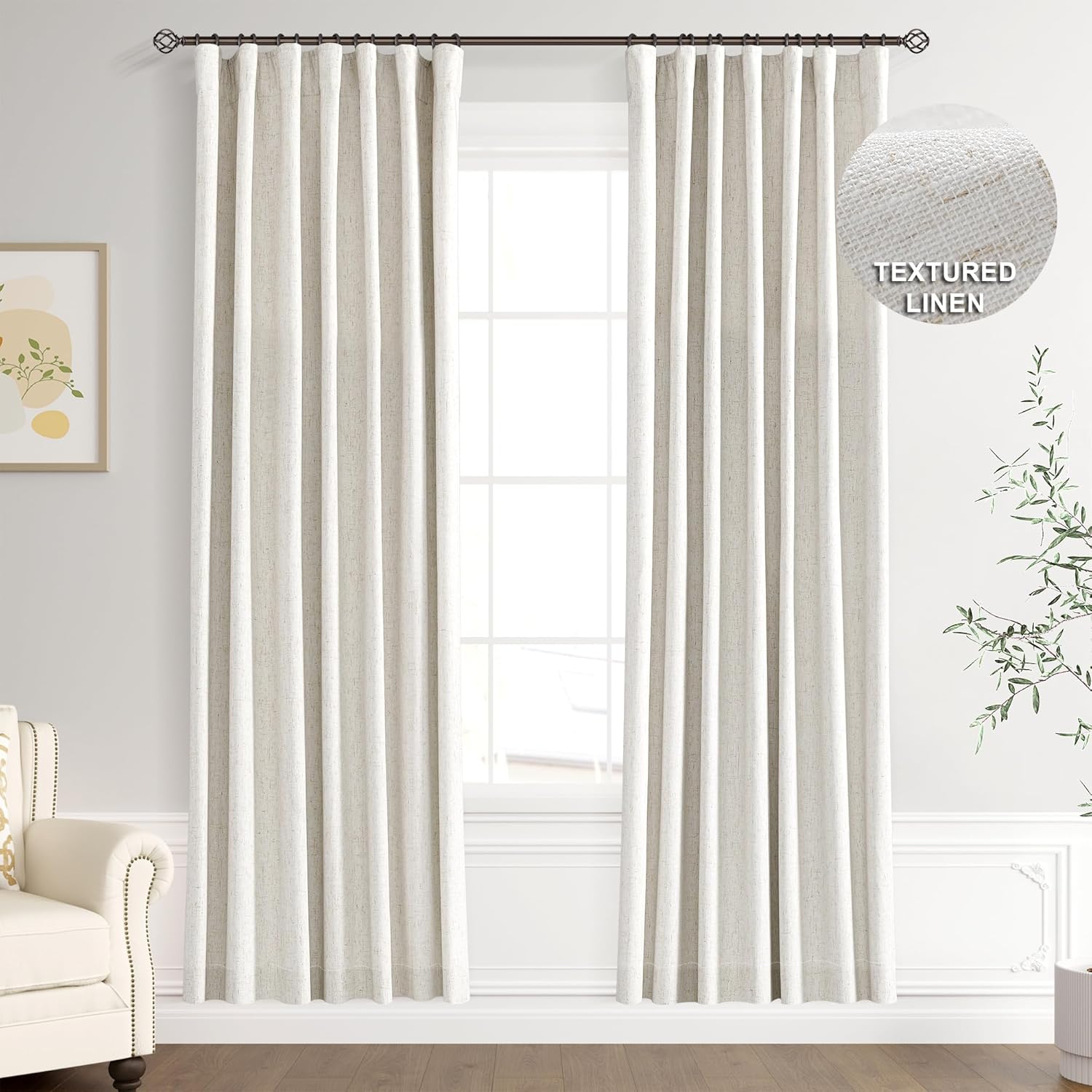 Joywell 100% Blackout Linen Curtains 72 Inches Long 6 FT Length, Rod Pocket/Back Tab/Hook Belt/Clip Rings, Thermal Insulated Drapes Curtains for Bedroom Living Room (2 Panels,52 x 72,Natural Beige) Natural Beige 52"W x 72"L (Pack of 2)