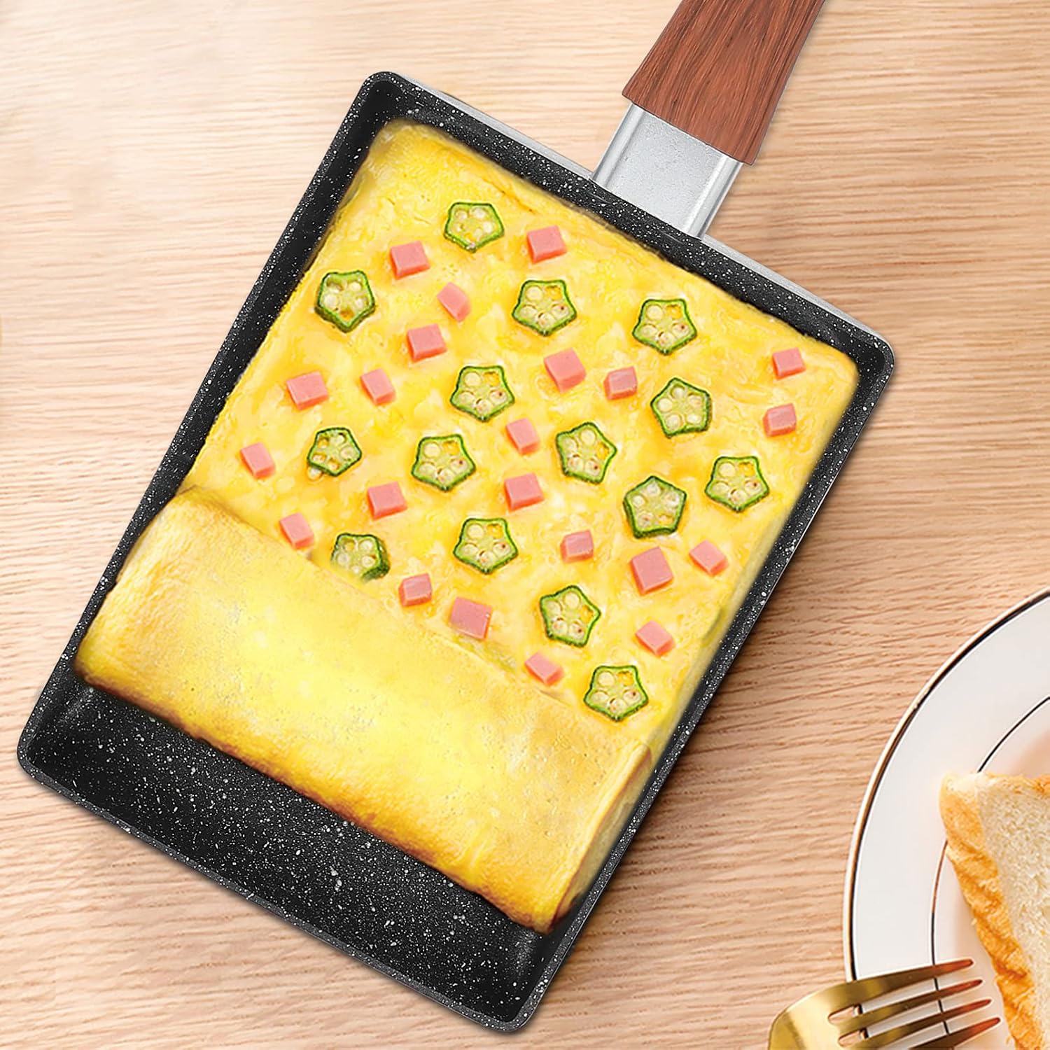 Egg Omelette Pan Frying Pan Skillet Square Frying Pan Steak Bacon Pan Kitchen Cooking Grill Cookware for Steak Fish BBQ Wok