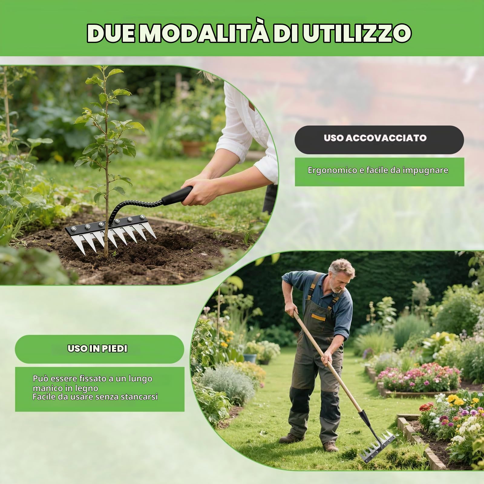 Rastrello Multifunzione Elimina Erbacce,8 denti robusti Rastrello | Giardino Portatile,Rastrello da giardino resistente,Strumenti per orto e giardinaggio,allentare il terreno,livellare prato