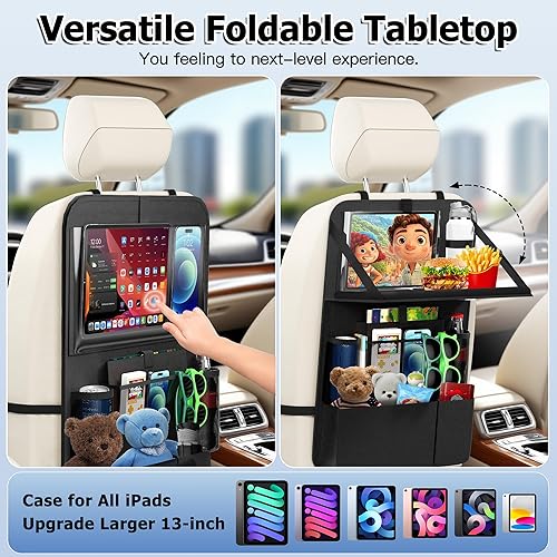 Miniatura 6 de KaiCross Organizador de asiento trasero de automóvil con soporte para mesa, 10 bolsillos de almacenamiento, organizador de asiento trasero de