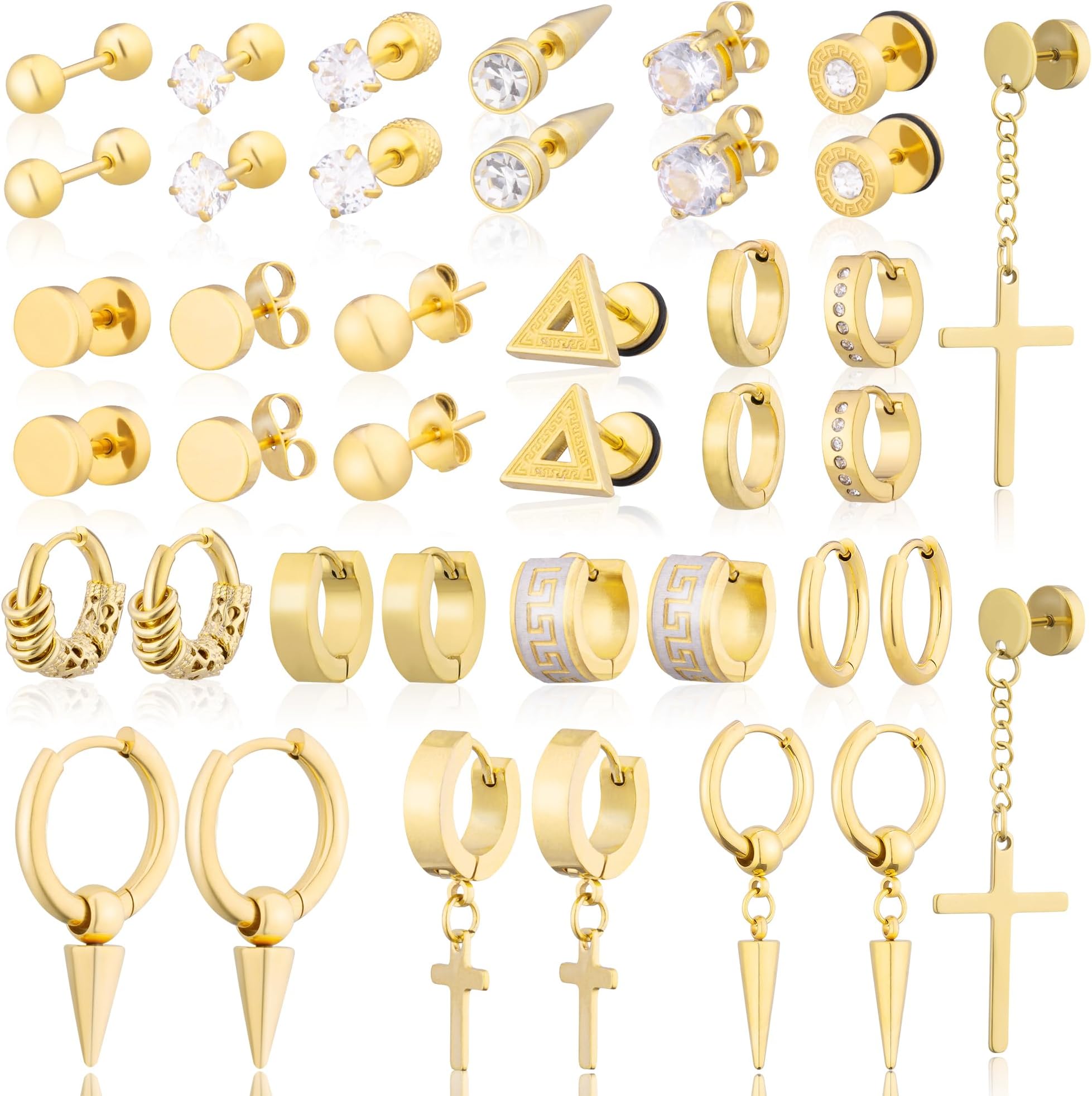 XIANNVXI 20 Pairs Earrings for Men Stainless Steel Small Hoop Earrings Cross Dangle Hypoallergenic Piercing Jewelry for Men Women