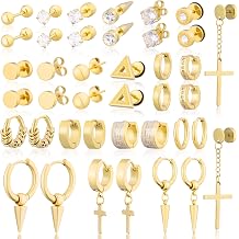 XIANNVXI 20 Pairs Earrings for Men Stainless Steel Small Hoop Earrings Cross Dangle Hypoallergenic Piercing Jewelry for Men Women