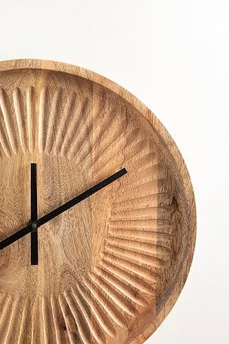 Miniatura 5 de Kate and Laurel Grear Modern - Reloj de pared redondo sin números 17 pulgadas de diámetro madera natural reloj decorativo de madera tallada