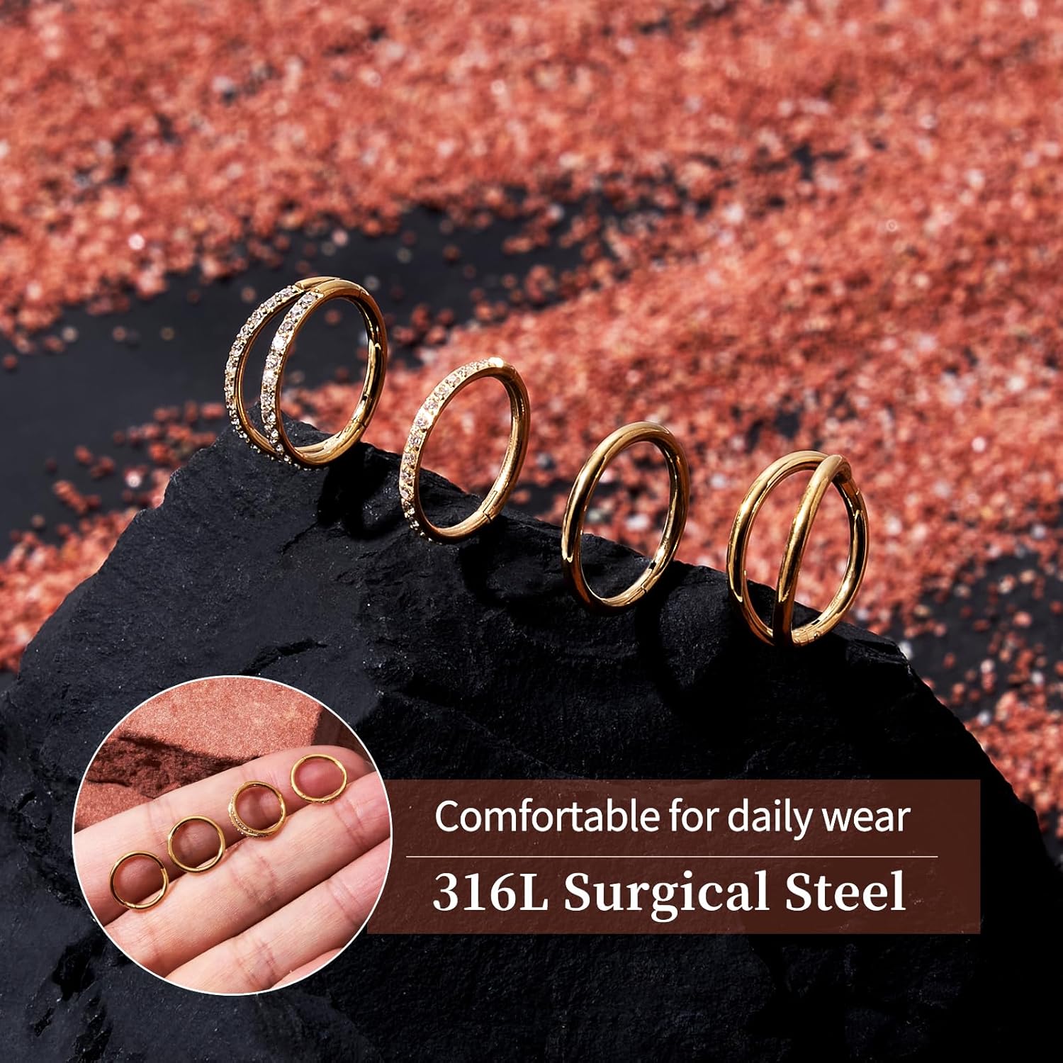 4 PCS 16G 18G 20G Nose Rings Hoops Stainless Steel Earrings Tragus Septum Piercing CZ Clicker Ring Hinged Segment Lip Double Hoops 8MM/10MM - Image 4