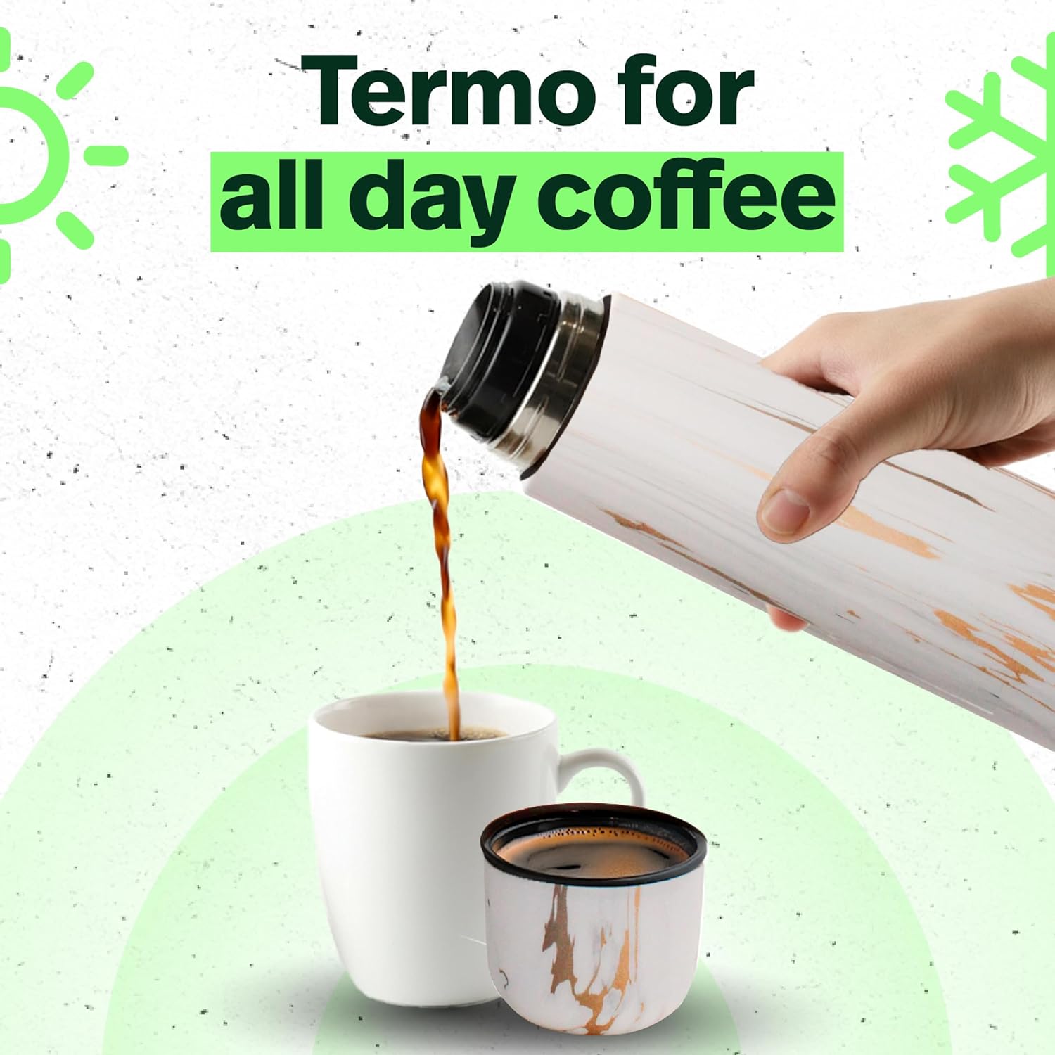 Kalmateh Stainless Steel Thermo Bottle 34oz for Hot Drinks, Precise Pouring for Coffee, Tea, Yerba Mate and Cold Beverages - Image 3