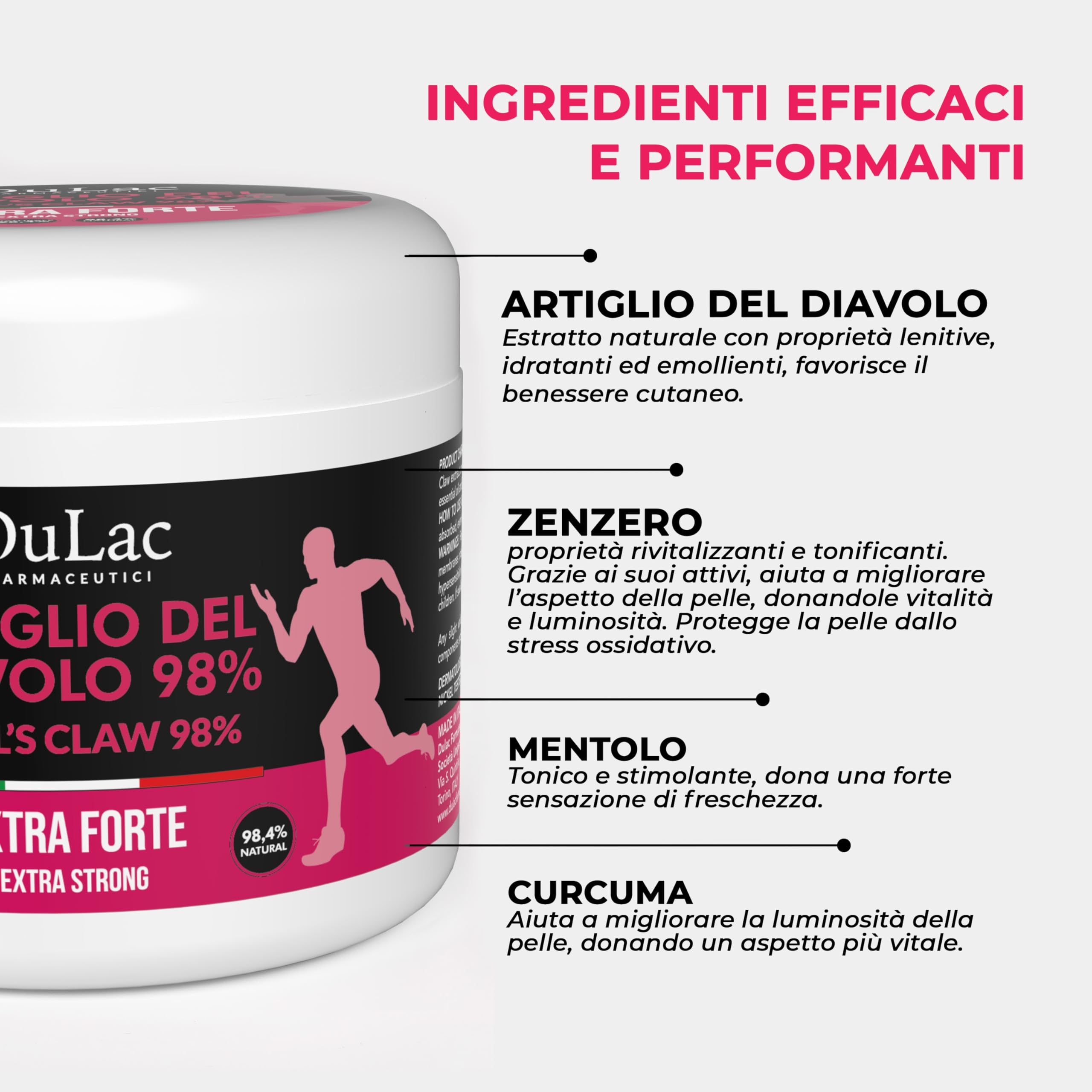 Dulac – Artiglio del Diavolo 98%, 500 ml, Gel per Massaggio Muscolare e Articolare, Effetto Rinfrescante, Artiglio del Diavolo Extra Forte, con Zenzero, Mentolo e Curcuma, Made in Italy